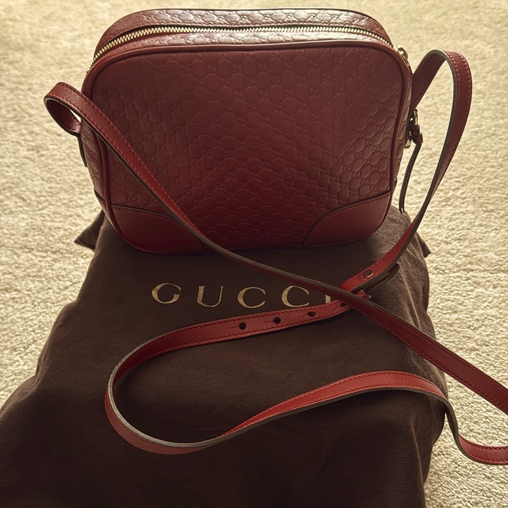 Gucci Red Microguccissima Leather Bree Crossbody Camera Bag